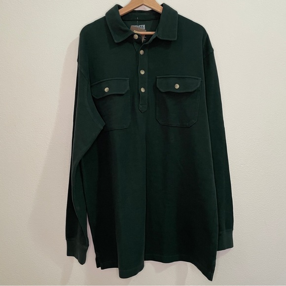Duluth Trading Co Rib Long Sleeve Cotton Mountain Polo Shirt - Deep Hunter Green - Picture 3 of 13